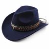Wide Brim Western Cowboy Hat Ox Head Decorative Studded Leather Cap Tibetan Style Top Hat  Party