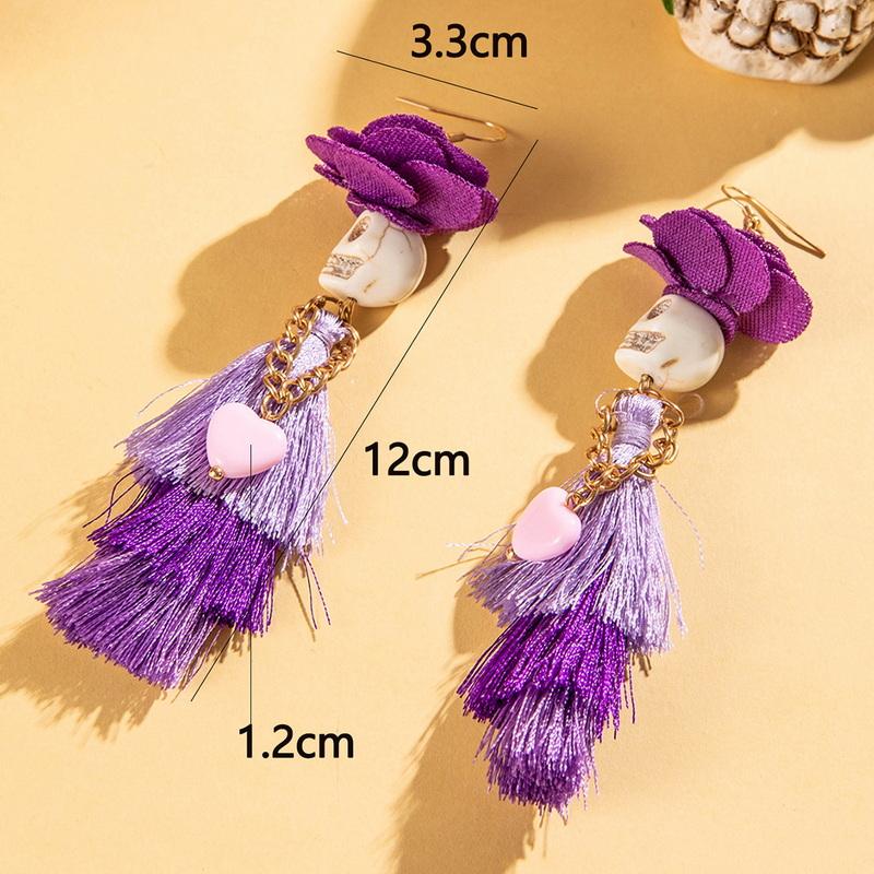 Creative Halloween Skeleton Skull Tassel Dangle Earrings for Women Gothic Skull Drop Earrings Festival Party Jewelry