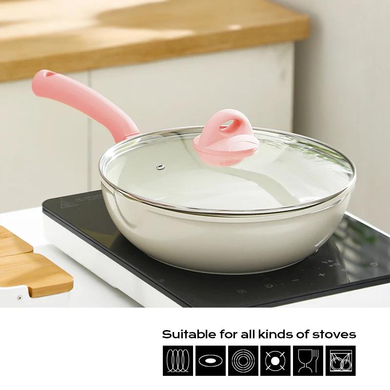 5 Sizes Non-stick Ceramic Pot Durable Frying Pan Wok Pan with Lid Induction Gas Stove Omelet Pans Steak Cooking Skillet Cookware
