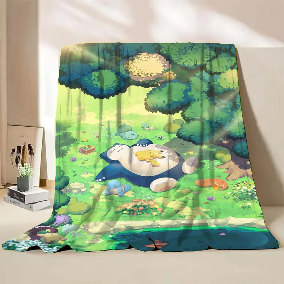 Pokemon Snorlax Flanelová Nadýchaná Fleece Deka pro Domov Ložnici Postel Pohovku Kancelář Dětská Přikrývka Dospělá Měkká Deka Dětský Roztomilý Dárek