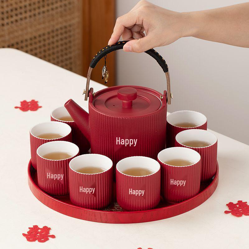 Wedding Tea Set: Teacups & Teapot Gift for Newlyweds, Perfect for Tea Ceremony, Toasting, & Dowry Souvenir
