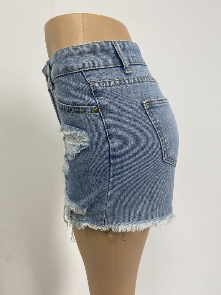 2023 Summer Casual Women's Ripped Raw Hem Straight-Leg Denim Shorts