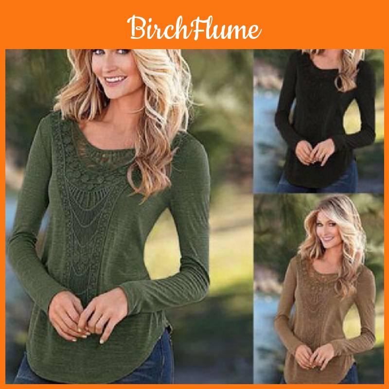 Elegant Lace Patchwork Long Sleeve Cotton Blouse For Women Geometric Design