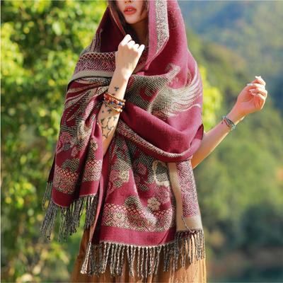 Spring and Autumn Jacquard Scarf Female Xizang Dali Travel Photo Multifunctional Sunscreen Warm Shawl