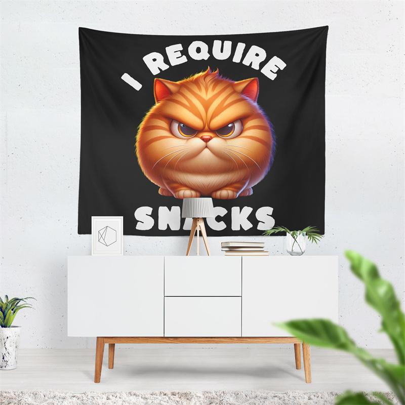 Aertemisi I Require Snacks Funny Cat Meme Tapestry Wall Hanging Art for Bedroom Living Room College Dorm Party Backdrop