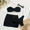 Solid Colors With Skirt Bandeau Bikini Female Swimsuit Women Swimwear Three-pieces Bikini Set Padded Bather Bathing Suit Swim