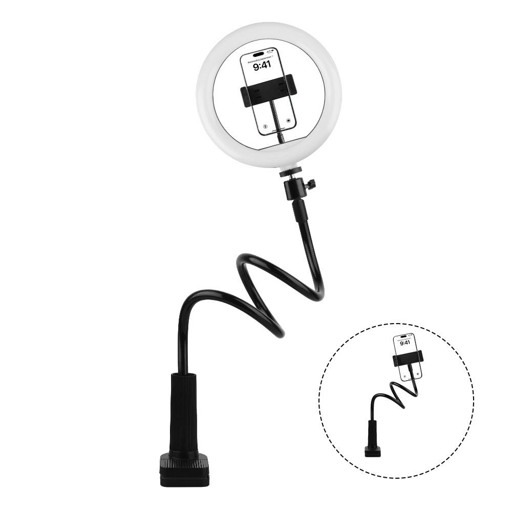 Adjustable Spiral Base Phone Holder with Fill Light for Bedside Use