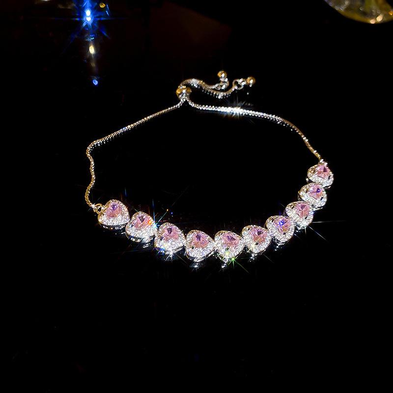 ins wind splicing pink diamond love bracelet girl heart sweet cool personality bracelet Spice girl wind light luxury jewelry