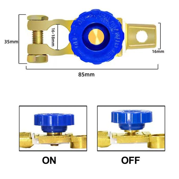 Coupe-circuit batterie - AIMOONSA - Modèle universel - 12V/24V - Pôle négatif 16-17 mm - Cuivre pur bleu