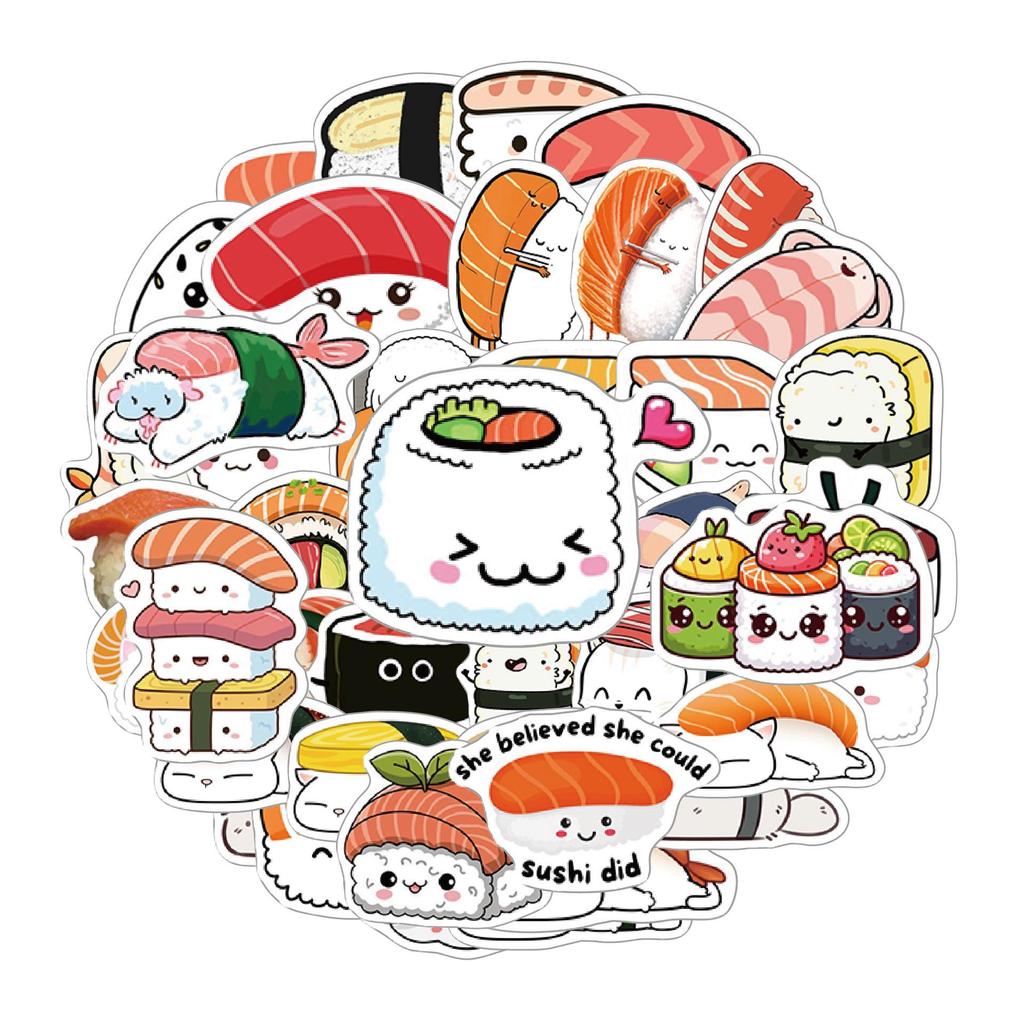 50 Blätter - Glänzende japanische Sushi-Cartoon-Aufkleber für DIY-Handyhüllen, Gepäck und Wasserkocher