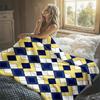 Blue Yellow DiamondsFlannel Blanket Warm Soft Halloween Christmas Couch Warm Cozy Decorative Decor Gift for All Season