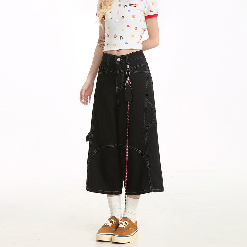 

Retro Washed Black Multi-pocket Overalls Men s Loose and Lazy Casual Cropped Pants 2XL