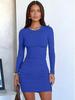 Elegant Solid Color Round Neck Ruched Long Sleeve Bodycon Dress - Versatile Hip-Hugging Design
