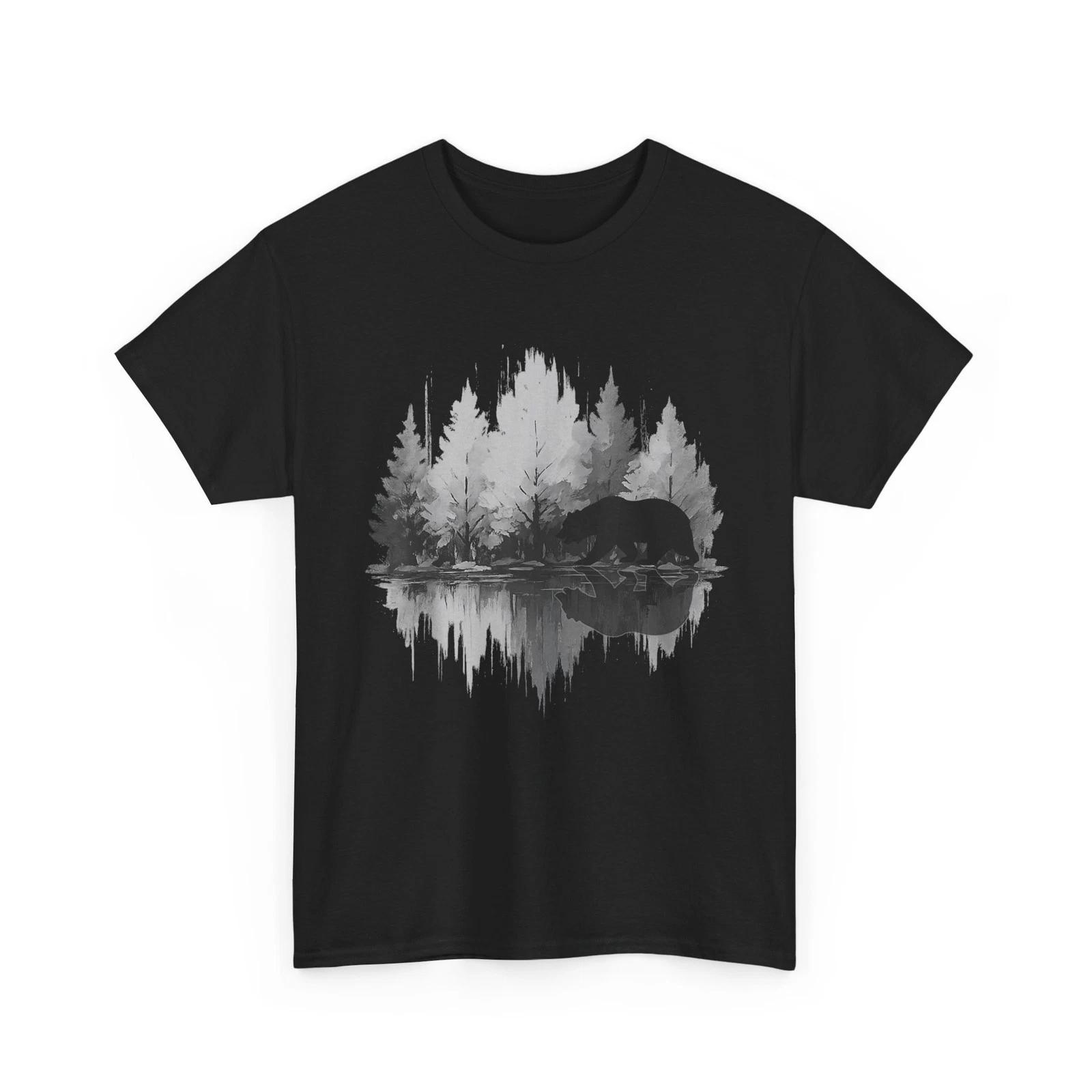Reflection Forest Trees Nature Shirt, Wildlife Animal Bear Women Men T shirt M