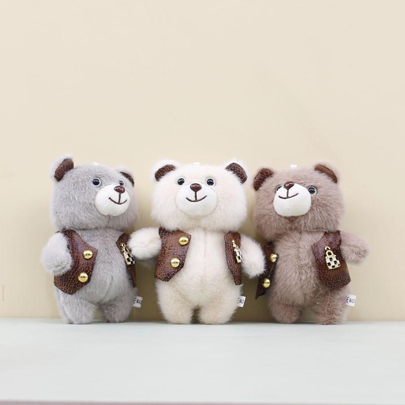 Playful And Cute Bear Plush Toy In Stylish Vest Perfect For Keychain And Use Decor