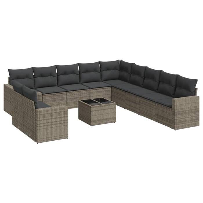 VidaXL Salon de jardin avec coussins 12 pcs gris résine tressée 3219190