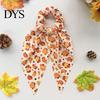 Autumn Theme Hair Ties for Gifts Fall Pumpkin Maple Leaf Tie Women, Bow Knot Ribbon Ponytail Elastic Bands Thick Holder, Soft Fabric Accessory
