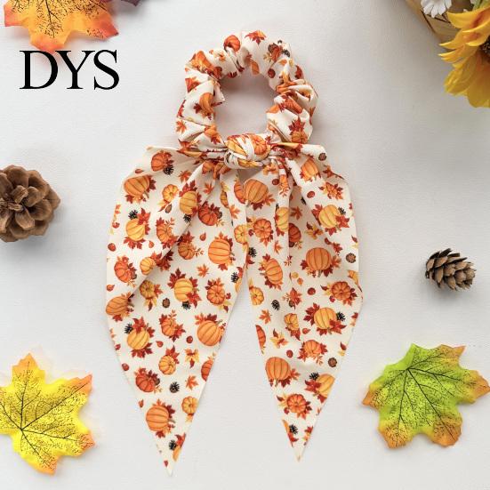 Autumn Theme Hair Ties for Gifts Fall Pumpkin Maple Leaf Tie Women, Bow Knot Ribbon Ponytail Elastic Bands Thick Holder, Soft Fabric Accessory