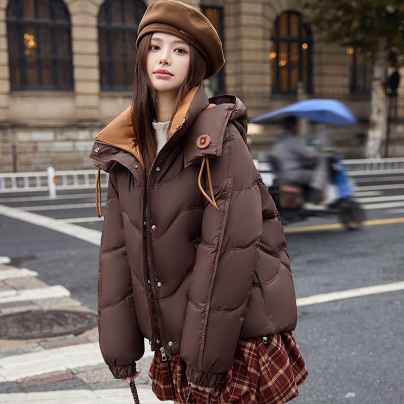 Winter Womens Short Padded Coat Fashion Thick Warm Color Block Quilted Jacket Windproof Outwear