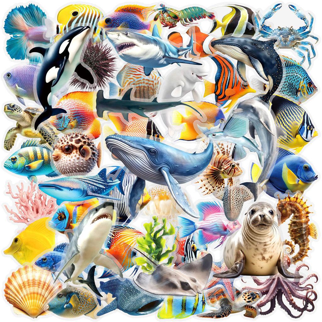 50 Pièces Autocollants Graffiti Animaux Marins Transparents Double Face - Décor Imperméable en PET pour Murs, Livres Magasin RecordingYourLife