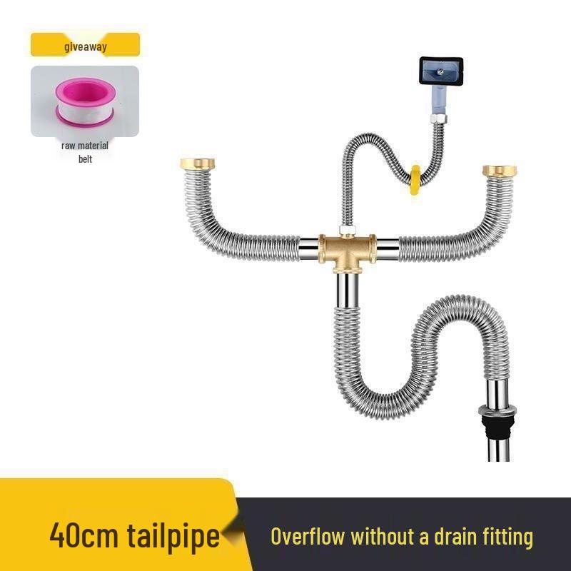 Stainless Steel Kitchen Sink Drain Pipe Set with Anti-Odor Features for Single or Double Sinks and Dishwasher Integration