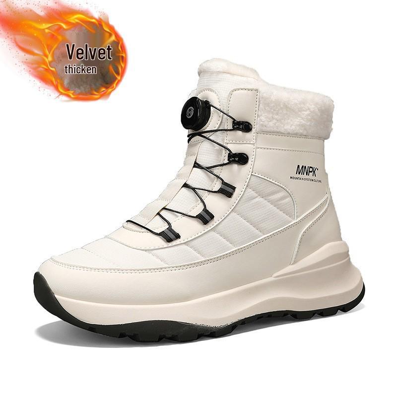 Men's Thick-Soled Snow Boots - Winter High-Top with Rotating Buckle and Thickened Velvet for Cold Weather