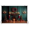 Mocsicka Christmas Photography Backgrounds Tree Decors Family Festival Party Photo Backdrops Green Wall Fireplace Pattern Banner
