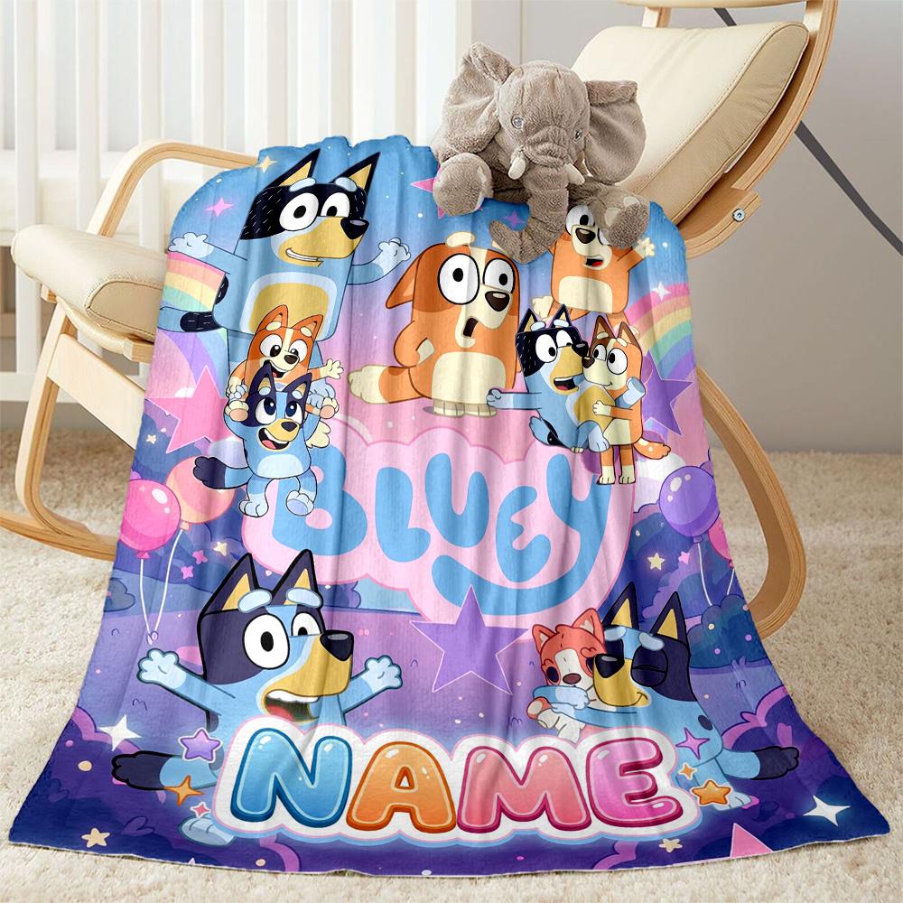 Bluey Friends Adventure Customize Your Name Blanket Cozy Customizable Blanket Comfortable for Sofa Living Room Livingroom Bedding for All Occasions
