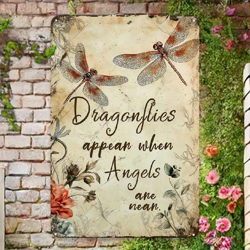 Dragonfly Garden Decor Dragonflies Appear Dragonfly Outdoor Wall Art Classic Vintage Metal Sign for Fence and Patio Decoration