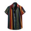 Camisa informal de verano a rayas para hombre, nueva camisa de manga corta con cuello vuelto y rayas de colores para hombre