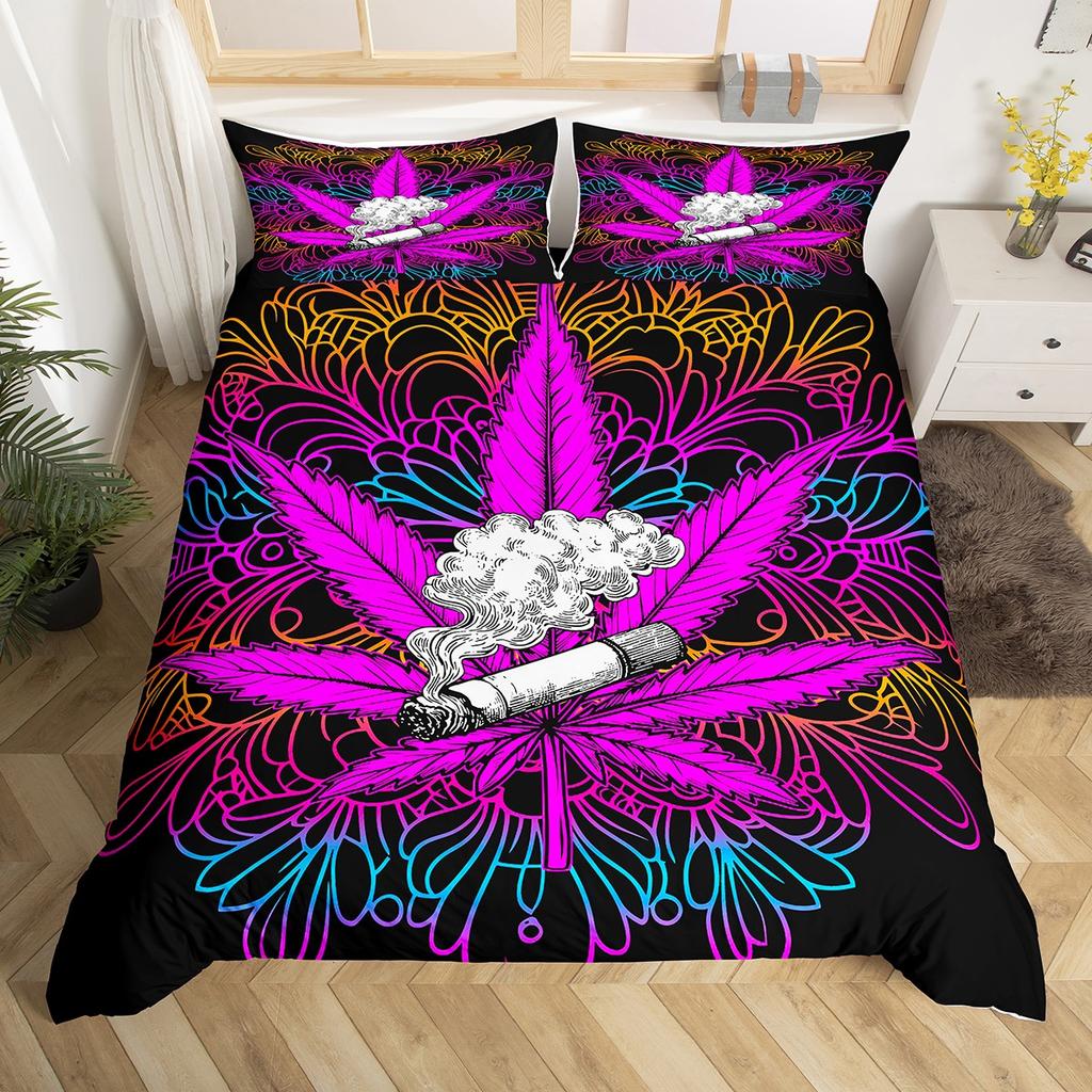 Homewish Neon Jungle Mushroom Duvet Cover Set For TeenGreen Skull Skeleton Bedding SetCartoon Theme Bed Set