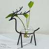 Terrarium Hydroponic Plant Vases Flower Pot Transparent Vase Iron Deer Frame Glass Fish Tank Home Tabletop Plants Bonsai Decor