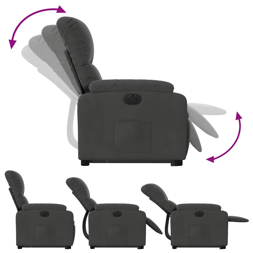 Electric Recliner with Rising Function Dark Grey Microfiber Fabric