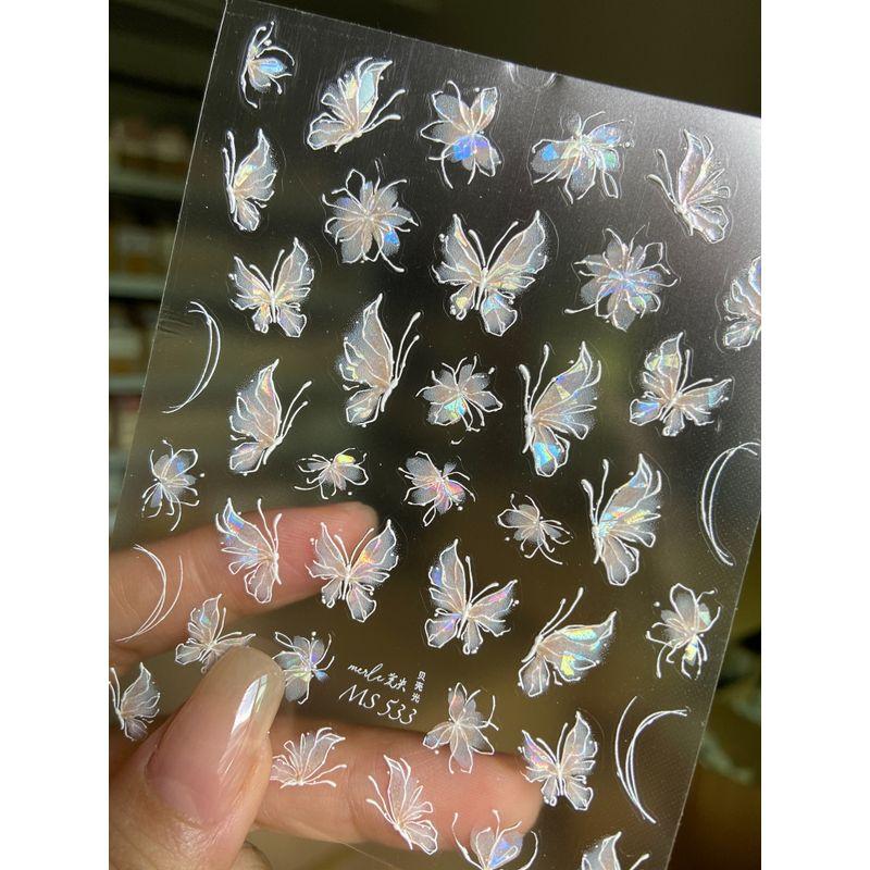 

Internet Celebrity Fairy Butterfly Nail Stickers 2024 New Nail Ornament Shell Light Butterfly Stickers Jelly Butterfly 533 Fairy Champagne Butterfly Embossed Shell Light