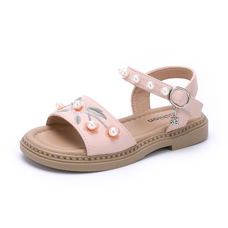 Children's Sandals 2024 Summer Girl Princess Embroider Flower Sandals Fashion National Retro Style Kid Causal Dress Flat Sandals