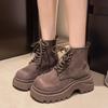 Thick-soled heightening Martin boots women's 2025 autumn new front lace-up retro locomotive boots small lace-up short boots