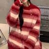 Herbst und Winter süßer Wind Imitation Nerz Fleece weicher wachsartiger Pullover Damen neu fauler Wind gestreifter Strickpullover Damen