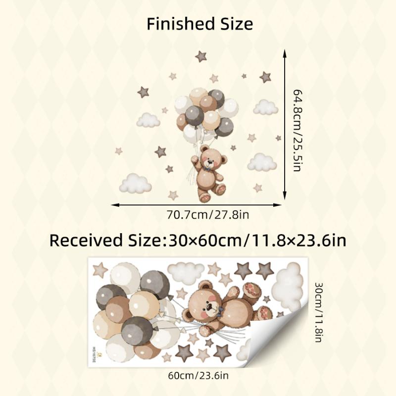 Bear Wall Decals Removable Decor With Balloons Stars & Clouds For Kids Bedroom Baby Nursery
