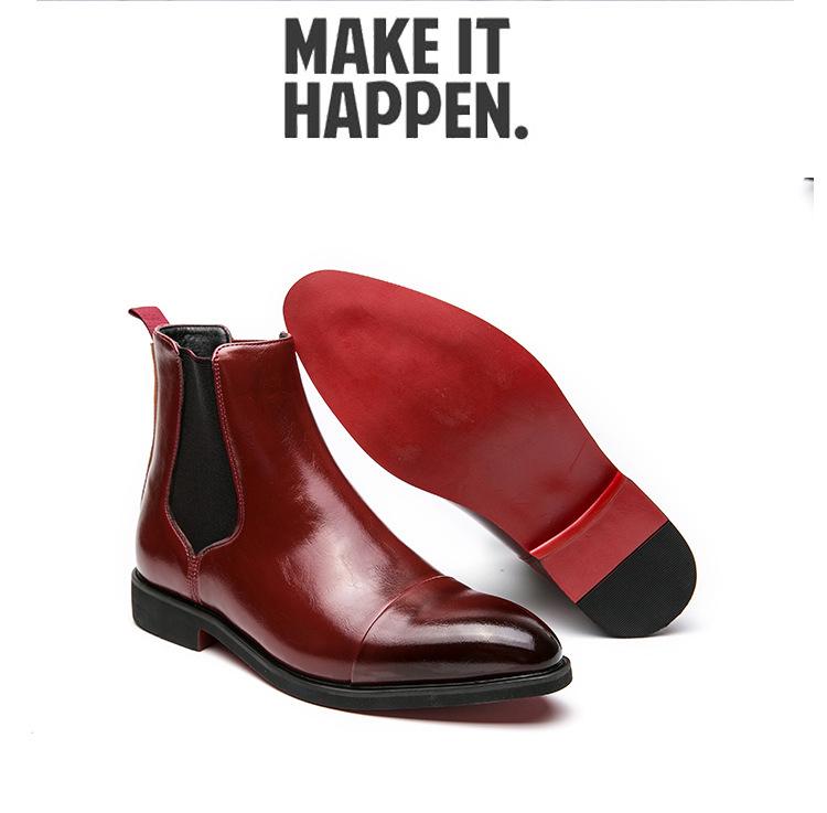 Men's European & American Style Plus Size Chelsea Boots, High-Top Pointed Leather, British Fashion Business Slip-On Short Boots