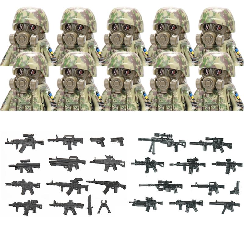 Military Soldier Ukrainian Biochemical Special Forces Building Blocks Army Figures Gas Mask Weapons Bricks Toys For Children