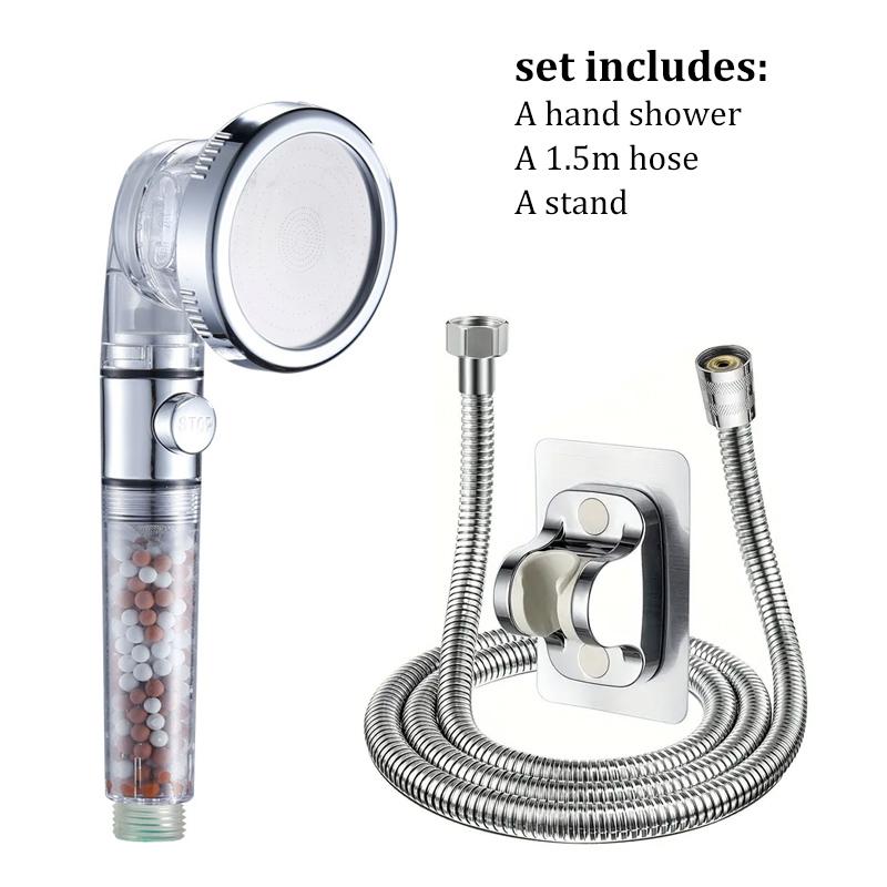 New 3-mode Negative Ion Booster Filter Shower Head One-button Water Stop Handheld Water-saving Bathroom Accessories Set