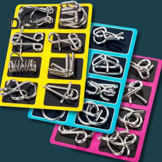 8 sztuk/zestaw Metalowy pierścień do układania łamigłówek 3D Drut Puzzle Gra Dzieci Dorośli Logika Umysł Test IQ Edukacyjny Odblokuj Blokada Zabawka Maluchy Chłopcy Dziewczęta Prezent