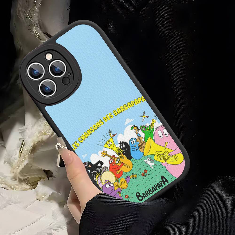 Cartoon Barbapapa Phone Case For IPhone 16 15 14 13 12 11 Pro Max Plus Leather Soft Cover