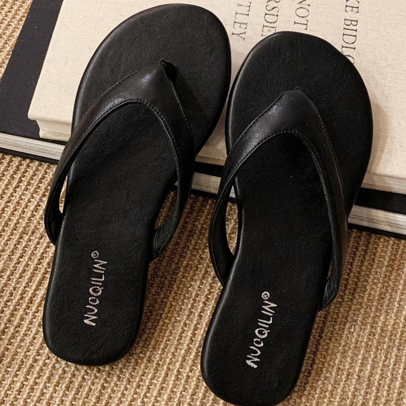 Fashion Round Toe Clip Foot Women Flip Flops 2025 Summer Outside Comfortable Open Toe Flat Shoes Fashion Suppleness Non-slip Beach Shoes