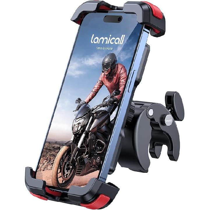 Lamicall Motorcycle Phone Mount, Bike Phone Holder - [Metal Lock] Upgrade Quick Install Handlebar Clip for Bicycle Scooter, Cell Phone Clamp for