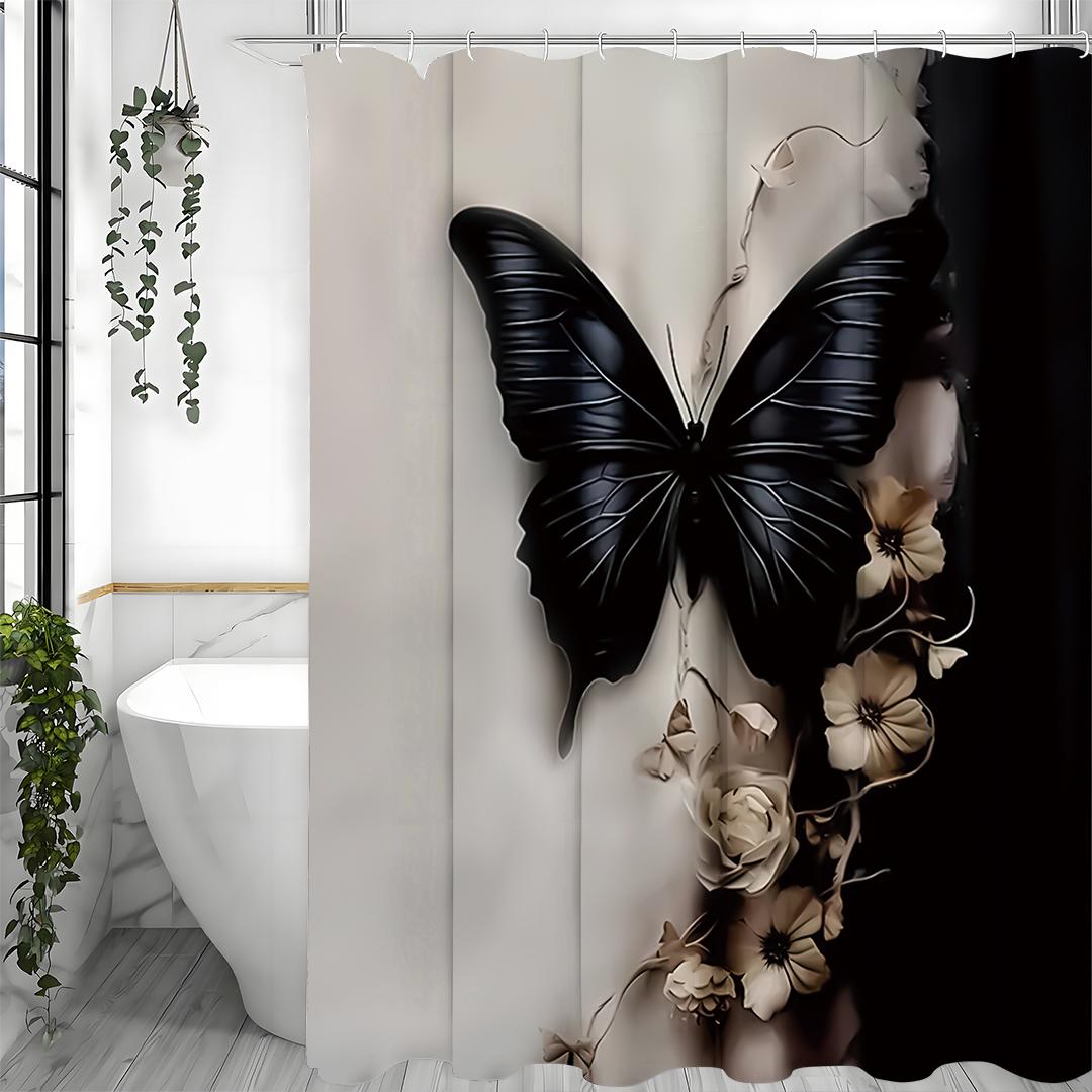 

Черный бант и цветочный черно-белая шторка для душа, декоративная шторка для душа для ванной, водонепроницаемая шторка для душа с крючками 200*180cm