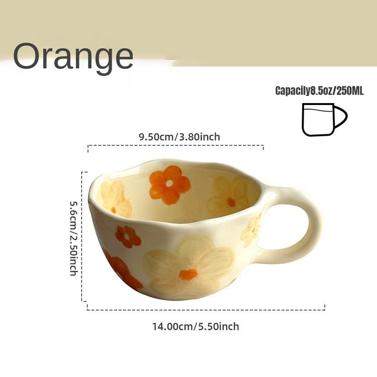 Ins Korean Style Ceramic Mugs Coffee Cups Hand Pinched Irregular Flower Milk Tea Cup Oatmeal Breakfast Mug Drinkware Kitchen