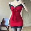 Stylish Women's Bodycon Mini Dress with V-Neck Lace Patchwork