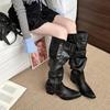 Fashion Womens Boots Vintage Women Knee High Western Boots Fashion Temperament Boot Soft Sole Platform Pointed Boots Botas Mujer 35-42