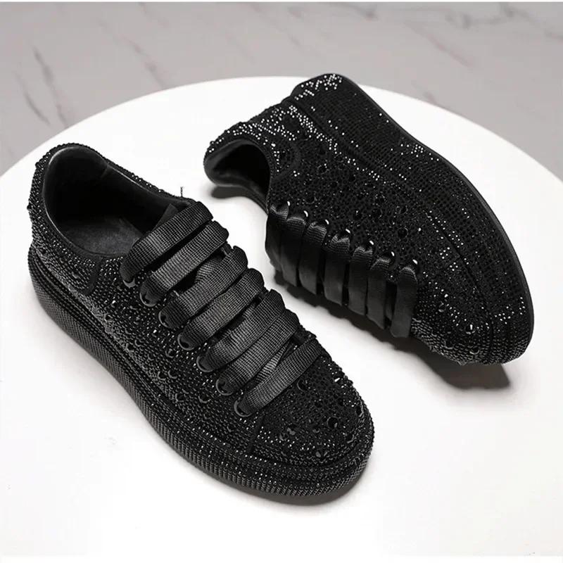Adidași cu platformă cu sclipici de designer pentru femei, pantofi casual confortabili cu tălpi joase, pantofi de lux cu strasuri pentru femei, De Mujer
